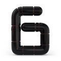 Number 6. Digital sign. Metallic futuristic black font. 3d