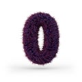 Number 0. Digital sign. Purple fluffy and furry font. 3D