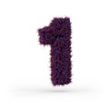 Number 1. Digital sign. Purple fluffy and furry font. 3D