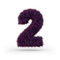 Number 2. Digital sign. Purple fluffy and furry font. 3D