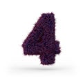 Number 4. Digital sign. Purple fluffy and furry font. 3D