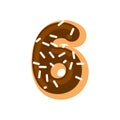 Number 6 donut. Doughnut font six. Sweet alphabet. candy lettering. food ABC sign