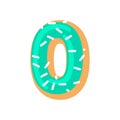Number 0 donut. Doughnut font zero. Sweet alphabet. candy letter