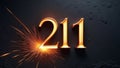 Number 211 with dramatic golden glow and dynamic spark effect