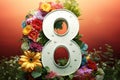 number 8 eight , on the background of flowers 8 march, happy womens day greeting banner Royalty Free Stock Photo