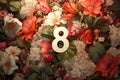 number 8 eight , on the background of flowers 8 march, happy womens day greeting banner Royalty Free Stock Photo