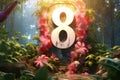 number 8 eight , on the background of flowers 8 march, happy womens day greeting banner Royalty Free Stock Photo