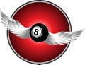 Number eight bingo ball with wings over metallic border