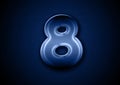 The number eight in blue textured background