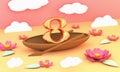 Number eight is boating by the lake with lotuses and white clouds 3D illustration