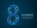 Number eight 3D low poly abstract illustration.Vector digit 8 wireframe concept. Royalty Free Stock Photo