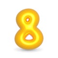 Number Eight Golden Balloon 3d render. Realistic design element for events