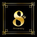 Number Eight Logo Design With Square Ornament, luxury golden design
