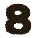 Number 8 eight made of ground coarse coffee isolated on white. Flat lay, top view Royalty Free Stock Photo