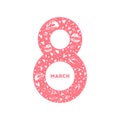 Number eight made of hand drawn hearts and lipstick kisses Royalty Free Stock Photo