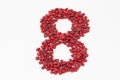 The number eight, made by red stones.