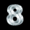 Number 8 eight made of silver balloon isolated on a black background.