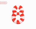 Number 8. Number Eight sign white intertwined with red ribbon. 3d Numeral as Candy Cane in cartoon style. Realistic glossy object Royalty Free Stock Photo