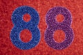 Number eighty-eight blue purple over a red background. Anniversary