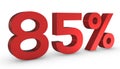 Number Eighty Five Percent 85% Red Sign 3D Rendering Isolated on White Background Royalty Free Stock Photo