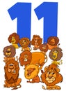 Number eleven for kids with cartoon lions group