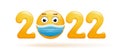 In number 2022, emoji in mask replaces zero