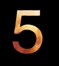 number 5 engraved on a painted abstract surface.