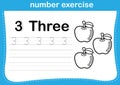 Number exercise with cartoon coloring book illustration