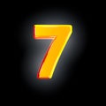 Number 7 of festive orange shine font isolated on solid black background - 3D illustration of symbols