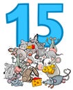 Number fifteen and cartoon mice group