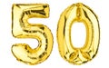 Number Fifty 50 balloons. Helium balloon. 50 years. Golden Yellow foil color. Birthday Party, greeting card