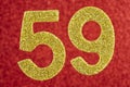 Number fifty-nine yellow color over a red background. Anniversary