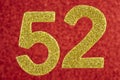 Number fifty-two yellow over a red background. Anniversary. Horizontal