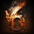 Number 6 in fire with flames on black background. 3d illustration Royalty Free Stock Photo