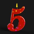 Number Five Candle Shows Cake Decoration Or