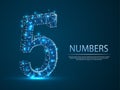 Number five 3D low poly abstract illustration.Vector digit 5 wireframe concept. Royalty Free Stock Photo