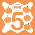 Number 5 five, educational card, learning counting