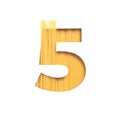 Number five made of spaghetti and white cut paper in shape of fifth numeral. Typeface of pasta. Italian food