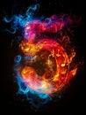 A number five with music notes and flames on a black background Royalty Free Stock Photo
