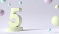 Number five on a pedestal web banner. Delicate 3d numbers with podium for celebration.