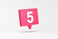 Number five on pink speech bubble on white background Royalty Free Stock Photo