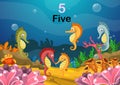 Number five sea horse under the sea vector