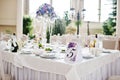 Number five at table for guests on wedding hall. Royalty Free Stock Photo