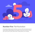 Sequential number, number five, top chart concept, night sky, flat illustration Royalty Free Stock Photo