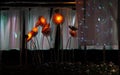 Number of flower-designed lamps illuminating a building indoors in Deyang, China