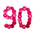Number 90 from flowers of a red and pink rose on a white background. Typographic element for design. Royalty Free Stock Photo