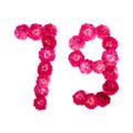 Number 79 from flowers of a red and pink rose on a white background. Typographic element for design. Royalty Free Stock Photo