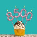 Number of followers or likes - Candle number 8500 Royalty Free Stock Photo
