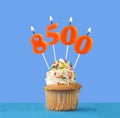 Number of followers or likes - Candle number 8500 Royalty Free Stock Photo
