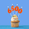 Number of followers or likes - Candle number 6500 Royalty Free Stock Photo
